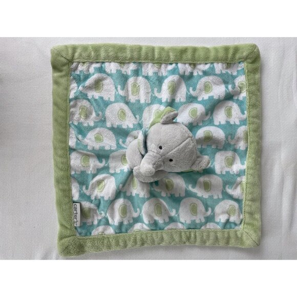 Carters Green Elephant Security Blanket Lovey With Soft Plush Elephant Print Des - Picture 3 of 8